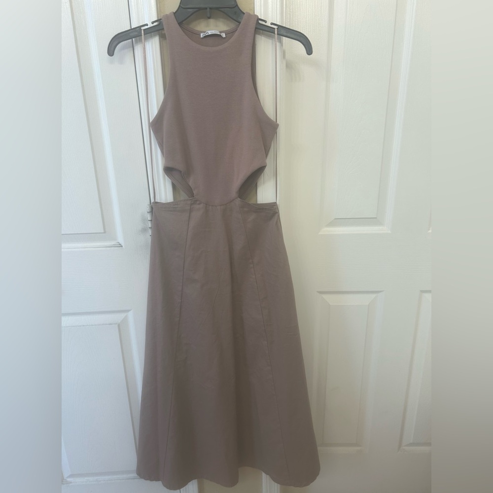 Zara Brown A-line cut out Dress size s run small xs fit new